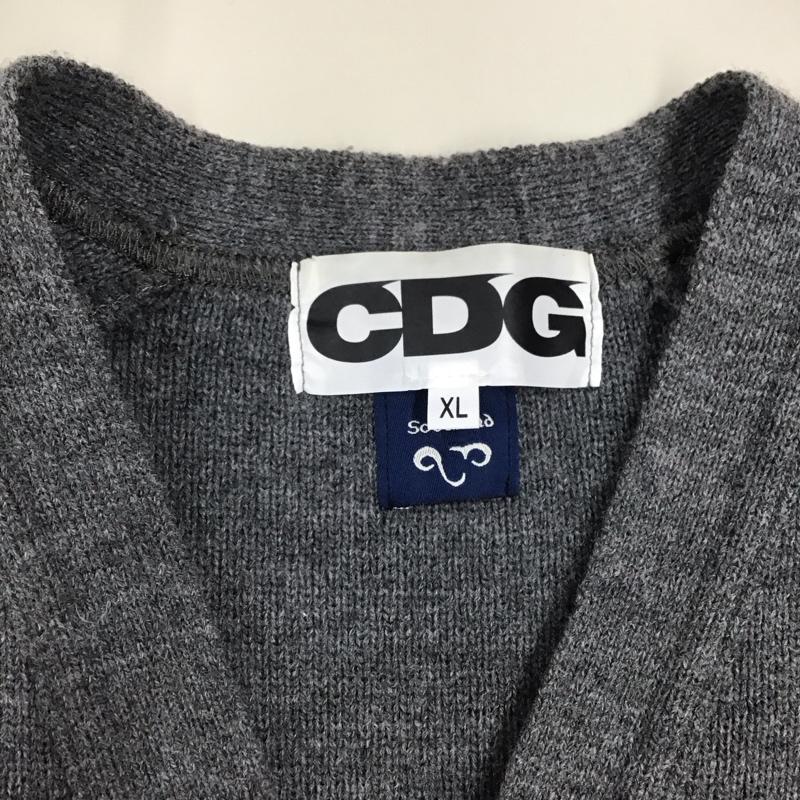 コムデギャルソン COMME des GARCONS カーディガン 長袖 sz-n004 厚手カーディガン 長袖ニットカーディガン 前ボタン XL ロゴ、文字 灰 / グレー / メンズ USED 古着 中古 10122687