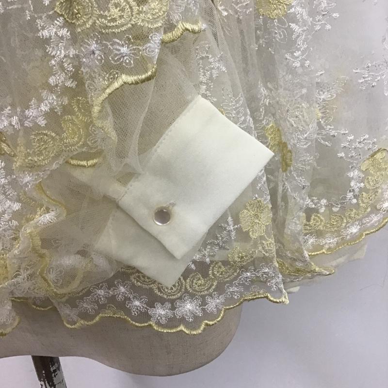 ミスティウーマン mysty woman カットソー 長袖 MW860039AL チュール刺繍袖タックブラウス FREE 刺繍 白 / ホワイト / X 黄 / イエロー /  レディース USED 古着 中古 10107166