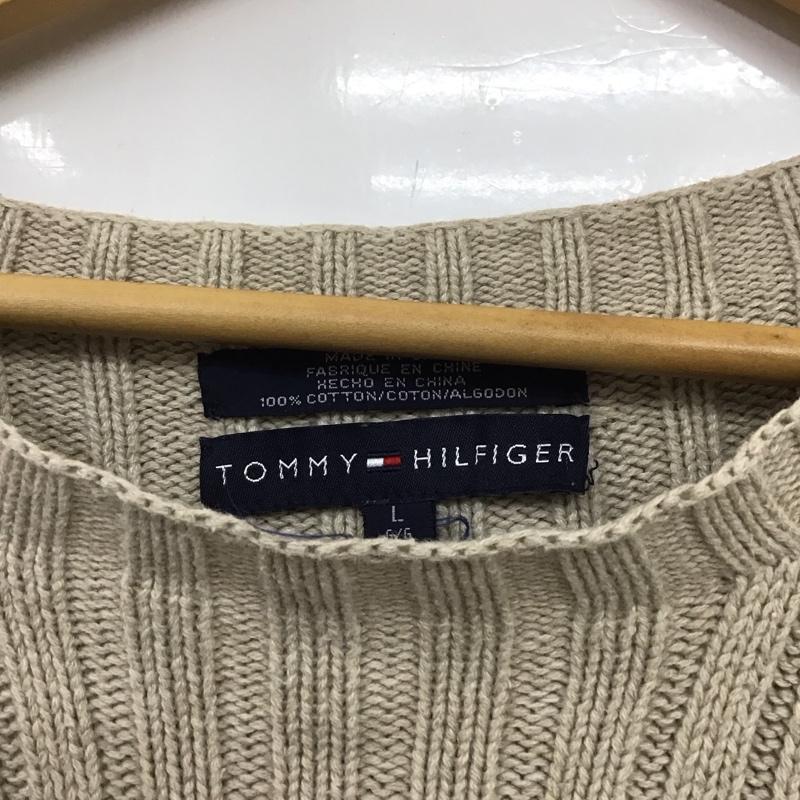 トミーヒルフィガー TOMMY HILFIGER ニット、セーター 長袖 長袖ニットカットソー クルーネック セーター L ロゴ、文字 ベージュ / ベージュ / メンズ USED 古着 中古 10132379