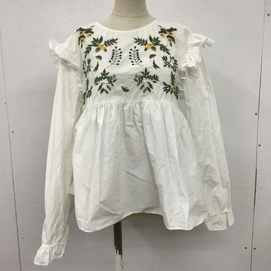 ザラ ZARA カットソー 長袖 7521 001 250 肩フリル M 刺繍 白 / ホワイト /  レディース USED 古着 中古 10107149