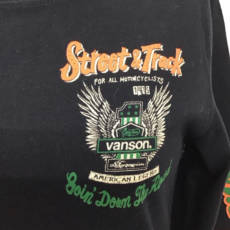ヴァンソン VANSON Tシャツ 長袖 street track バックプリント ロンT 2 ロゴ、文字 黒 / ブラック / レディース USED 古着 中古 10118236