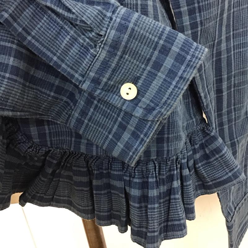 ラルフローレン RALPHLAUREN シャツ、ブラウス 長袖 フリル コットン リネン S チェック 青 / ブルー / レディース USED 古着 中古 10114757