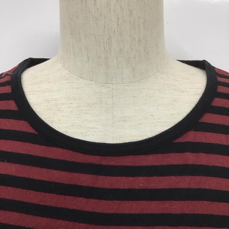 グラム glamb カットソー 長袖 クルーネック ロンT 3 ボーダー柄 黒 / ブラック / X えんじ / ワインレッド / メンズ USED 古着 中古 10107814