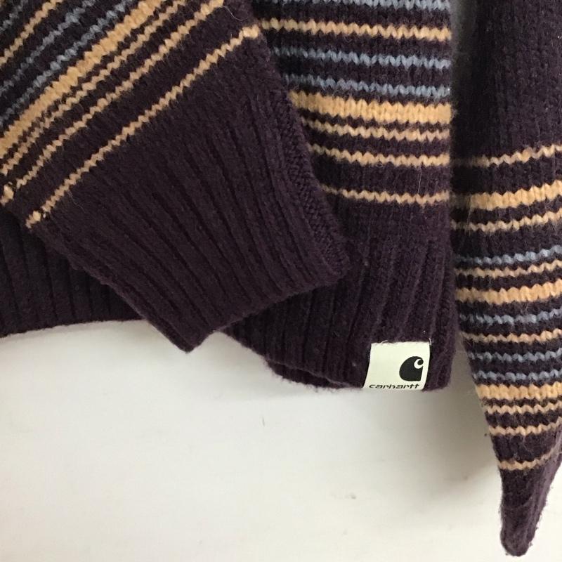 カーハート Carhartt ニット、セーター 長袖 長袖ニットカットソー クルーネック セーター M ボーダー柄 紫 / パープル / メンズ USED 古着 中古 10132234