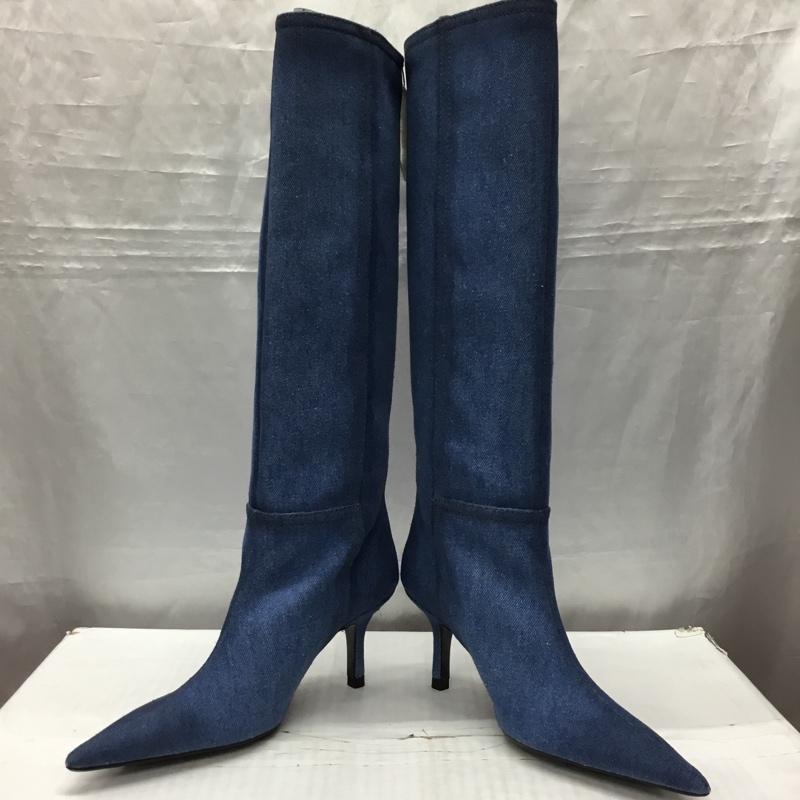 ザラ ZARA ブーツ ロングブーツ 1010 010 400 デニムブーツ ピンヒール EU37 箱有 無地 水色 / ライトブルー / レディース USED 古着 中古 10118309