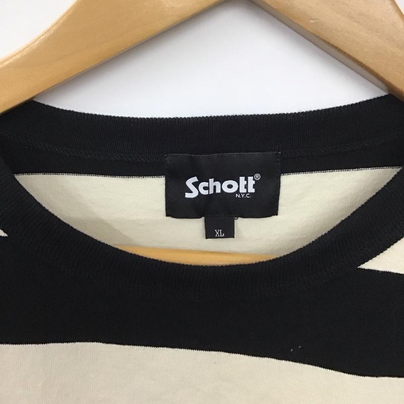 ショット schott Tシャツ 半袖 半袖カットソー プリントTシャツ クルーネックカットソー XL ボーダー柄 白 / ホワイト / X 黒 / ブラック / メンズ USED 古着 中古 10137731