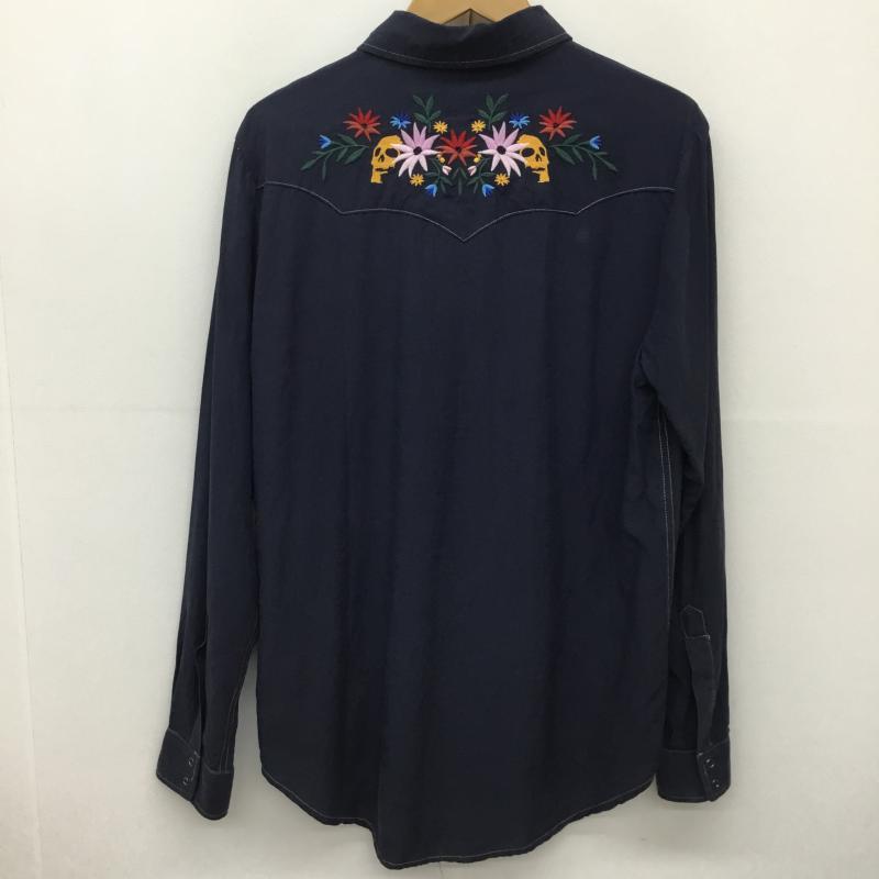ダブルレインボー DOUBLE RAINBOUU シャツ、ブラウス 長袖 FLORAL SKULL M 刺繍 X 花柄 X スカル 紺 / ネイビー / メンズ USED 古着 中古 10135991