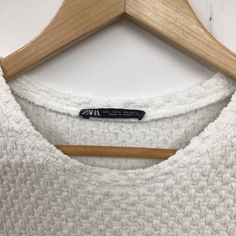 ザラ ZARA カットソー 半袖 ノースリーブカットソー ストレッチ タンクトップ クルーネックカットソー L 総柄 白 / ホワイト / レディース USED 古着 中古 10135794