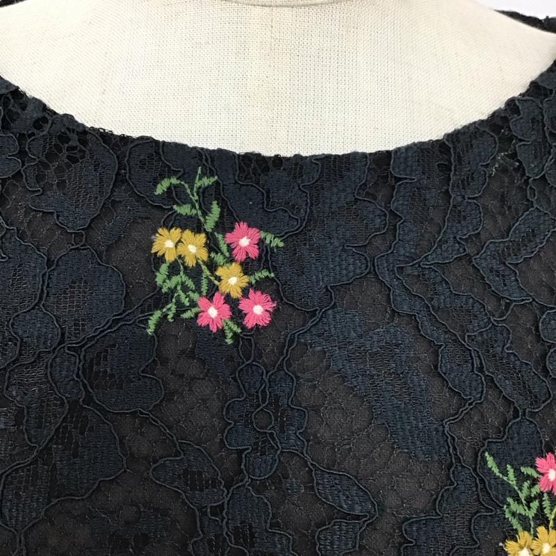 ザラ ZARA カットソー 七分袖 レース プルオーバー XS 刺繍 黒 / ブラック / レディース USED 古着 中古 10126484