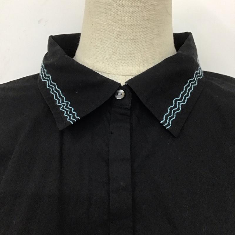 ジーナシス JEANASIS カットソー 七分袖 JS063729MC シャーリングシャツ FREE 刺繍 黒 / ブラック /  レディース USED 古着 中古 10108591