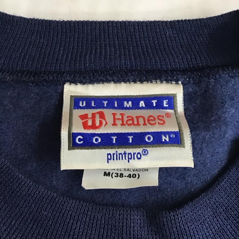 ヘインズ HANES トレーナー 長袖 長袖トレーナー スウェット クルーネック リブスウェットカットソー M ロゴ、文字 紺 / ネイビー /  メンズ USED 古着 中古 10118267