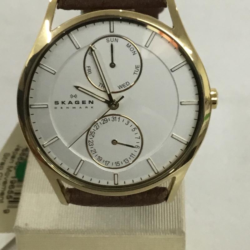 スカーゲン SKAGEN 腕時計 アナログ(クォーツ式) SKW6066 レザーベルト ロゴ、文字 茶 / ブラウン / X 金 / ゴールド / メンズ USED 古着 中古 10134984