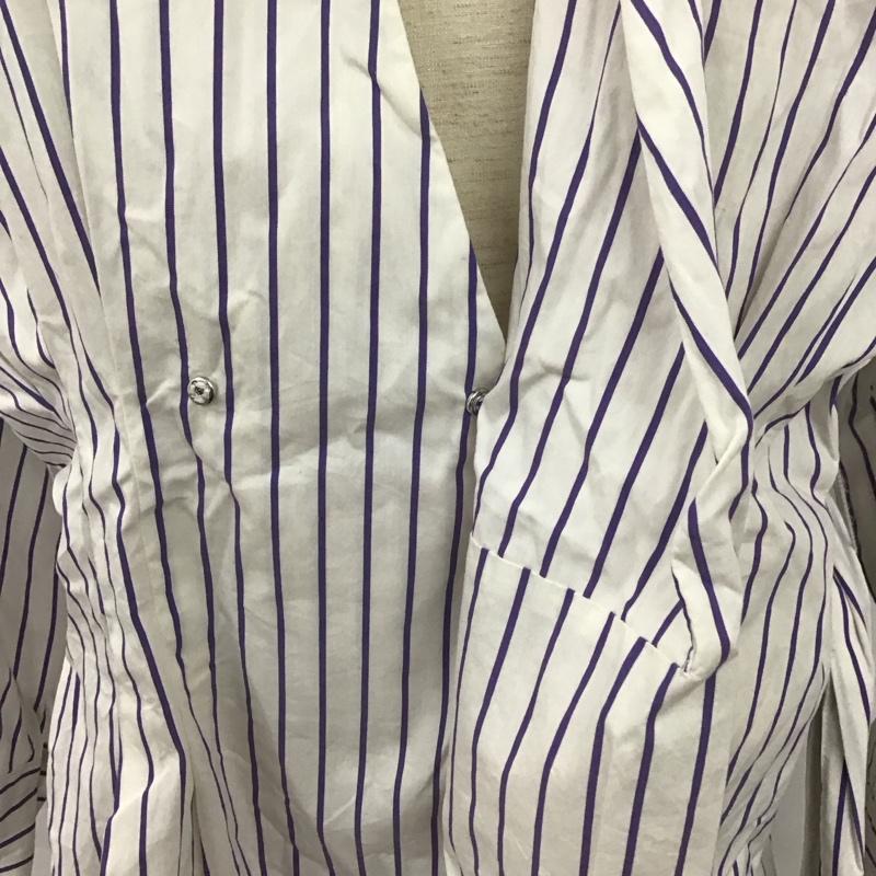 ザラウーマン ZARA WOMAN シャツ、ブラウス 長袖 長袖シャツ ストライプシャツ ノーカラーシャツ ウエスト切り替え M ストライプ 白 / ホワイト / X 紺 / ネイビー / レディース USED 古着 中古 10125185