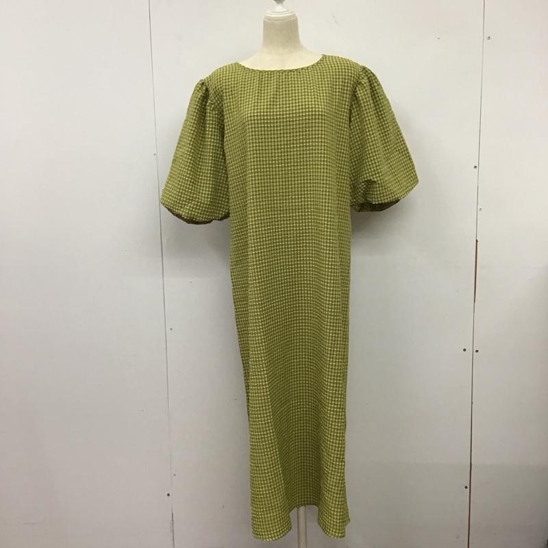 ローリーズファーム LOWRYS FARM ワンピース ロングスカート LF722007TK チェックバルーンスリーブ 2WAY 前後着 FREE チェック 茶 / ブラウン / X 黄緑 / イエローグリーン /  レディース USED 古着 中古 10133442