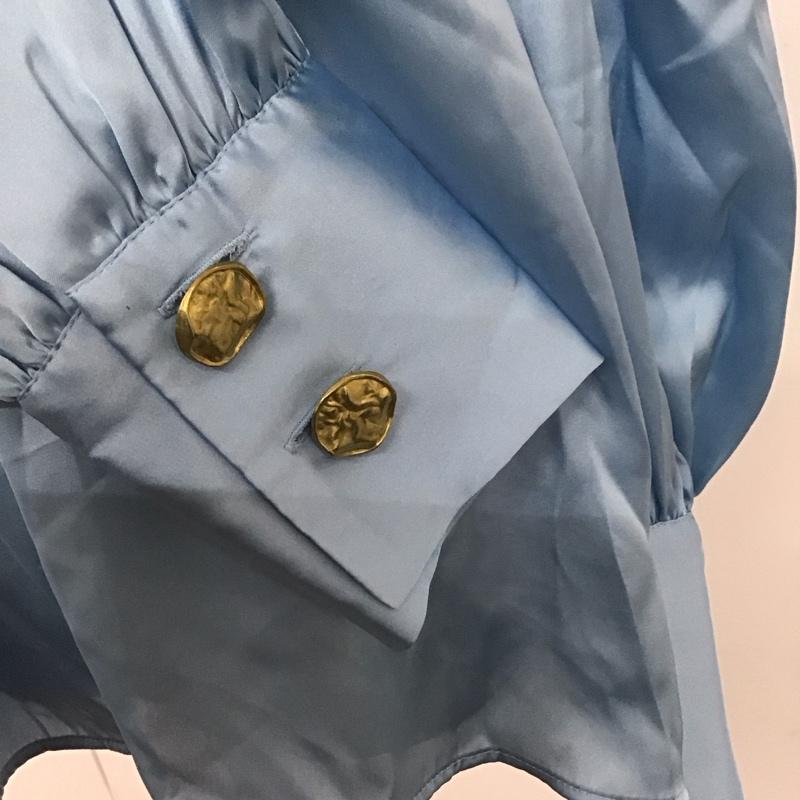 ザラ ZARA シャツ、ブラウス 長袖 2492 056 406 タグ付き ボウタイ付き プルオーバー M 無地 水色 / ライトブルー / レディース USED 古着 中古 10112650