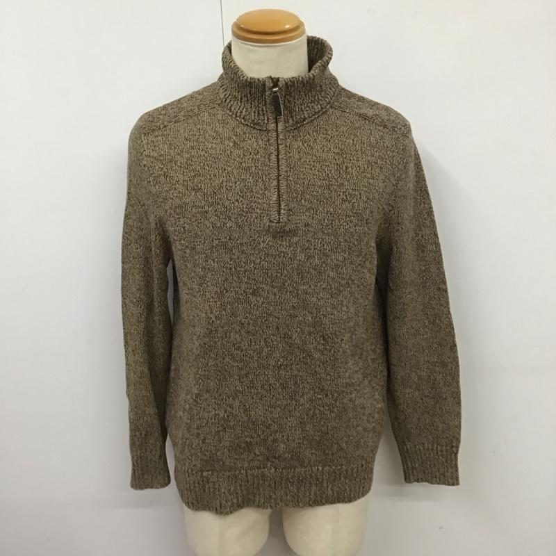 エディーバウアー Eddie Bauer ニット、セーター 長袖 長袖ニットカットソー ジップアップカラーニット セーター M 無地 茶 / ブラウン / メンズ USED 古着 中古 10123829