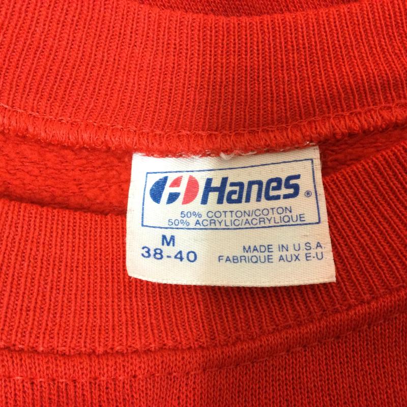 ヘインズ HANES トレーナー 長袖 80 s~90’s USA製 ラグランスリーズ スウエット UNIVERSITY PLAZAロゴプリント ヴィンテージ トレーナー M ロゴ、文字 赤 / レッド / red メンズ USED 古着 中古 50108415