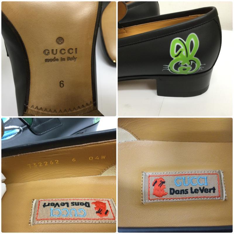 グッチ GUCCI ローファー ローファー 732262 Loafer Web Interlocking G Black Neon Bunny Motifs うさぎ バニープリント ローファー 箱付 サイズ 6 25.0cm 無地 X キャラクター 黒 / ブラック / black メンズ USED 古着 中古 50115973