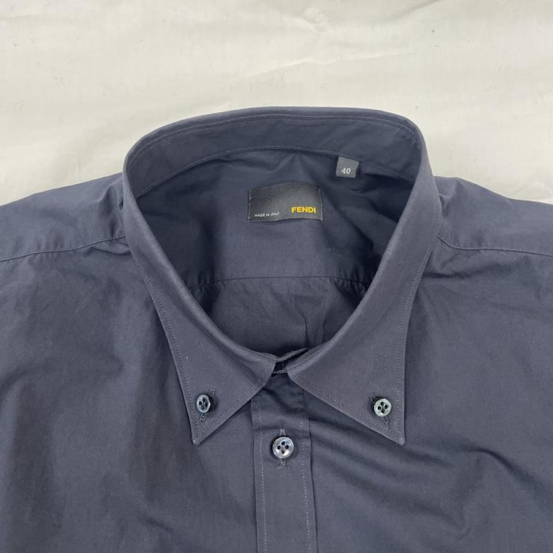 フェンディ FENDI シャツ、ブラウス 長袖 FS0354 HMH PR12-11-4588 ボタンダウン L/S SHIRTS ロングスリーブ 40 紺 / ネイビー / navy メンズ USED 古着 中古 50121814