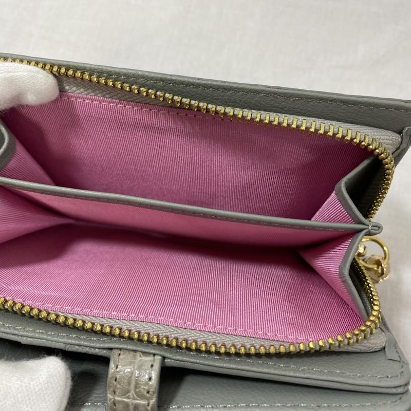 古着 USED 財布 二つ折り Pelly Lusso クロコダイル財布 ショルダーストラップ付 グレー クロコダイルレザー 灰 / グレー / gray レディース USED 古着 中古 50123857