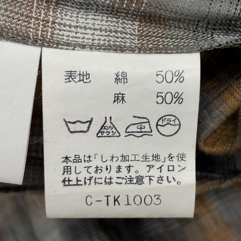 レリアン LEILIAN ジャケット、上着 ジャンパー、ブルゾン 日本製 コットン リネン チェック柄 ノーカラー ダブル 半袖 ジャケット 9号 レディース USED 古着 中古 50132703