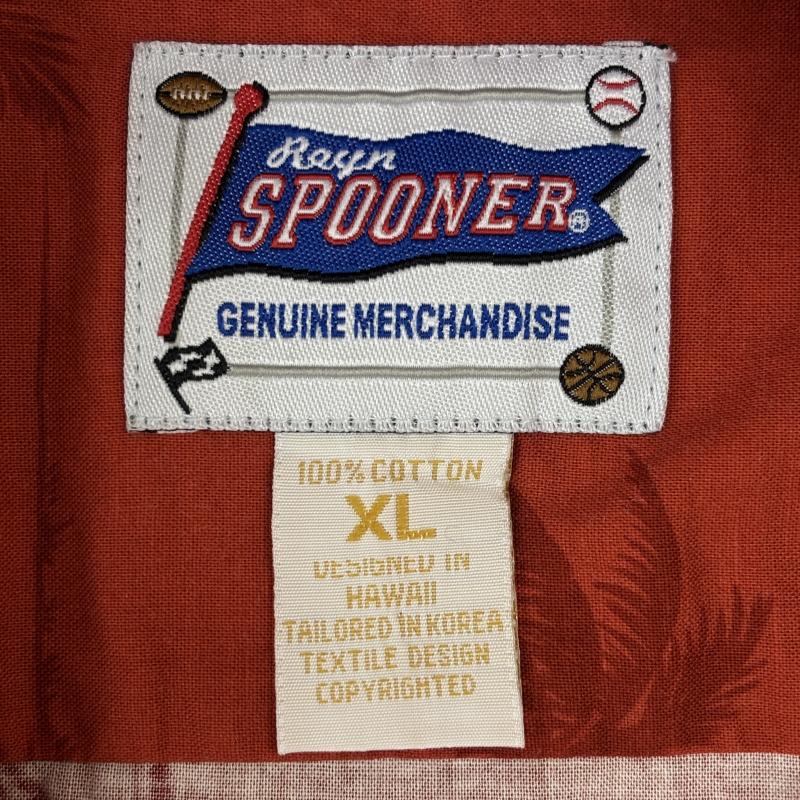 レインスプーナー reyn spooner シャツ、ブラウス 半袖 MLB SF GIANTS サンフランシスコ ジャイアンツ ロゴ 刺繍 ヤシの木 総柄 半袖 ハワイアン アロハシャツ オレンジ XL 橙 / オレンジ / orange メンズ USED 古着 中古 50133477