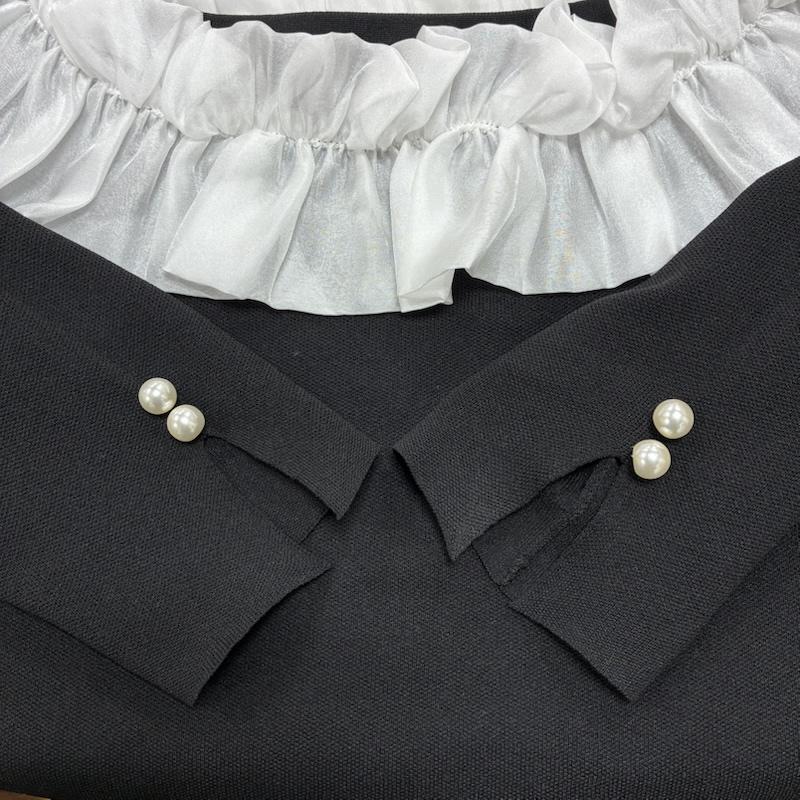 ジル バイ ジルスチュアート JILL by JILLSTUART ニット、セーター 七分袖 ホイップ フリル little knit ニット セーター パール FREE 黒 / ブラック / black X 白 / ホワイト / white レディース USED 古着 中古 50133541