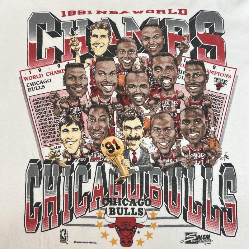 ヴィンテージ VINTAGE Tシャツ 半袖 90s USA製 91年チャンピオン NBA CHICAGO BULLS シカゴブルズ CHAMPS Tシャツ M 白 / ホワイト / white メンズ USED 古着 中古 50134162