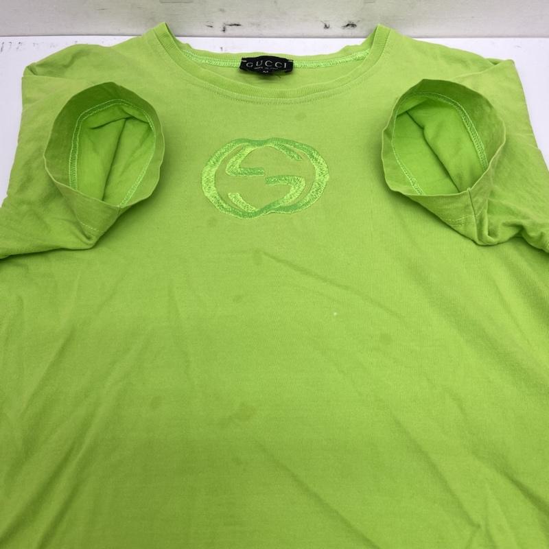 グッチ GUCCI カットソー 半袖 オールド 刺繍入り ビッグロゴ レイブ ボールドカラー Tシャツ カットソー 半袖 M ロゴ、文字 X 刺繍 黄緑 / イエローグリーン / レディース USED 古着 中古 50135702