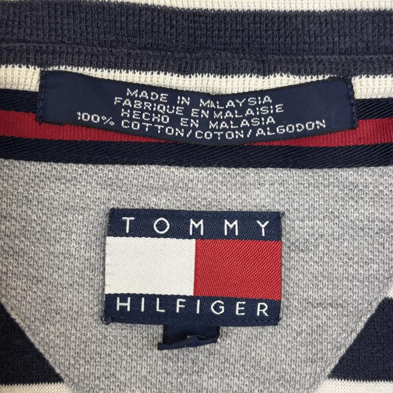 トミーヒルフィガー TOMMY HILFIGER ポロシャツ 半袖 90年代 ビンテージ マレーシア製 フラッグタグ ロゴ 刺繍 ボーダー柄 鹿の子 半袖 ポロシャツ 白 紺 ホワイト ネイビー L 白 / ホワイト / white X 紺 / ネイビー / navy メンズ USED 古着 中古 50137430