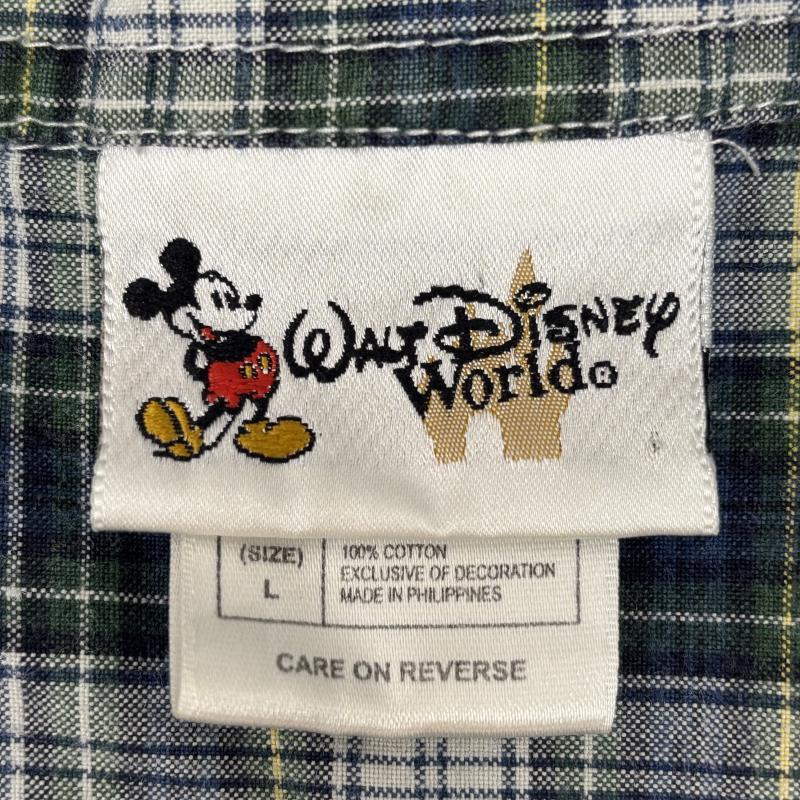 ディズニー Disney シャツ、ブラウス 半袖 Walt Disney world ミッキー 刺繍 タータンチェック ボタンダウン 半袖 オーバーサイズ シャツ L メンズ USED 古着 中古 50138919