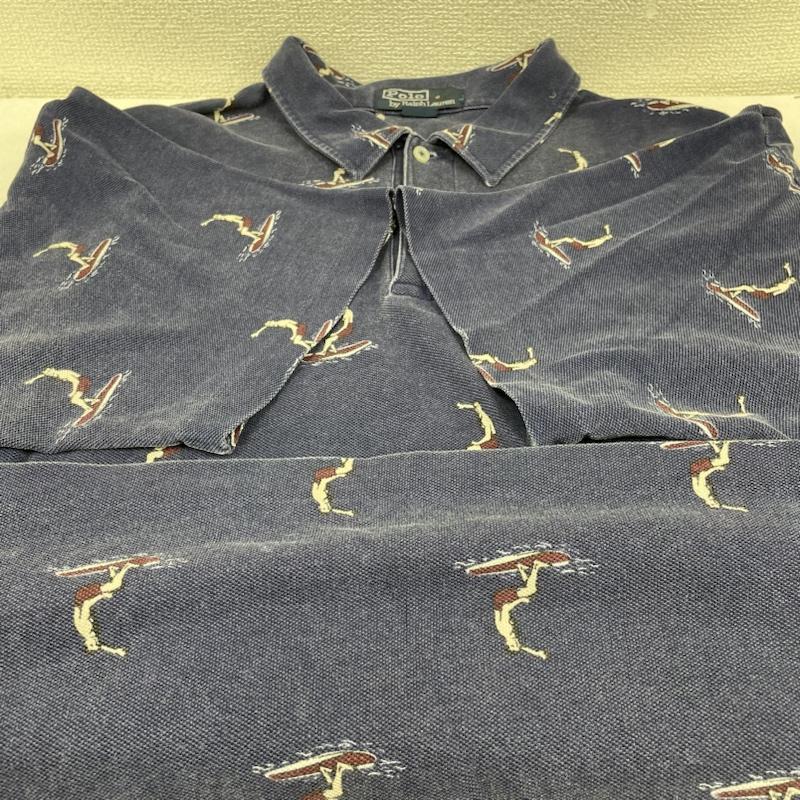ポロバイラルフローレン Polo by RALPH LAUREN ポロシャツ 半袖 半袖 ポロシャツ ロゴ 刺繍 総柄 サーフ柄 ボタン ショートスリーブ ハワイ - 総柄 紺 / ネイビー / navy メンズ USED 古着 中古 50139622
