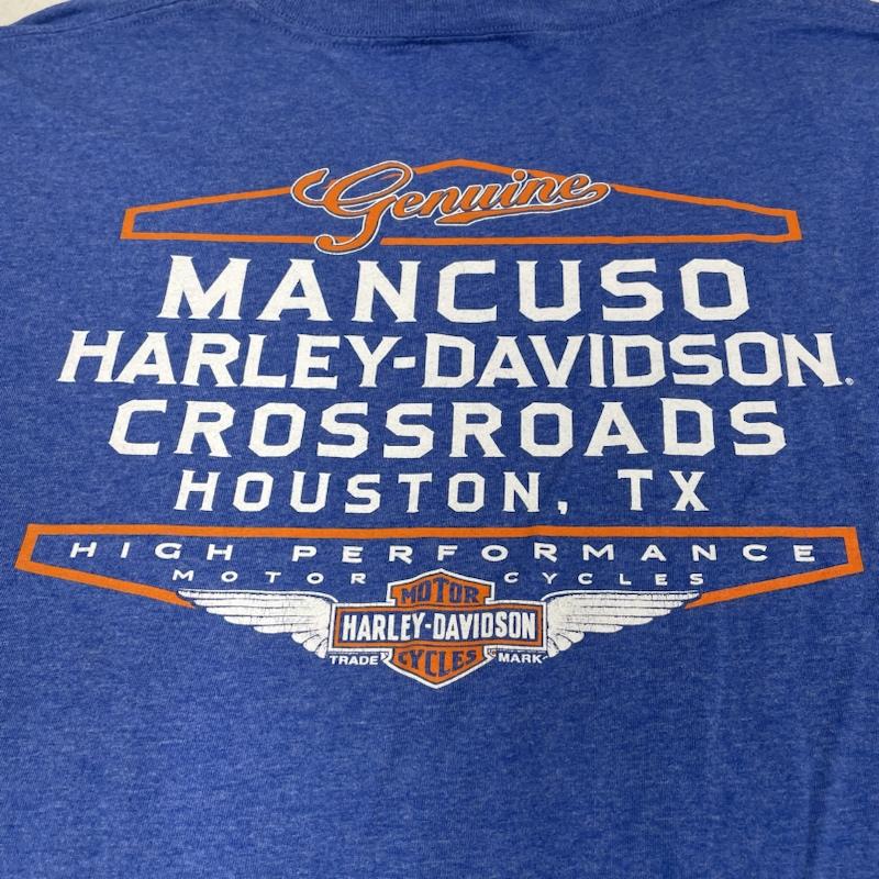 ハーレーダビッドソン Harley-Davidson Tシャツ 半袖 半袖 Tシャツ 両面プリント クルーネック シャツ カットソー バイカー バイク ロゴ、文字 X プリント 青 / ブルー / blue メンズ USED 古着 中古 50141211
