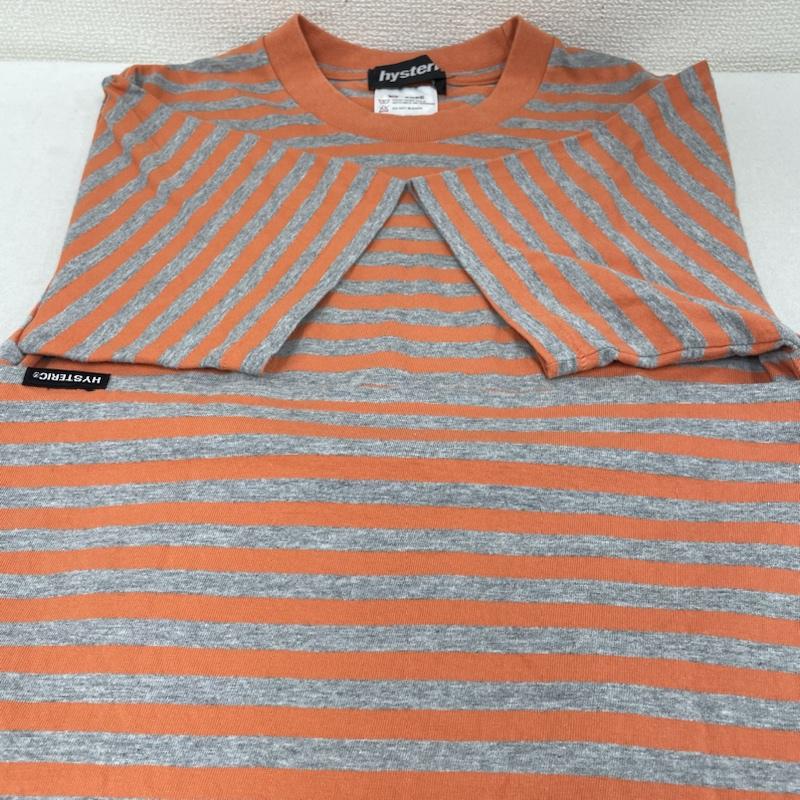 ヒステリック HYSTERIC Tシャツ 半袖 ヒステリックグラマー ボーダー 半袖 Tシャツ クルーネック カットソー 刺繍 スカル FREE ボーダー柄 X ロゴ、文字 X スカル X 刺繍 灰 / グレー / gray X 橙 / オレンジ / orange メンズ USED 古着 中古 50141589