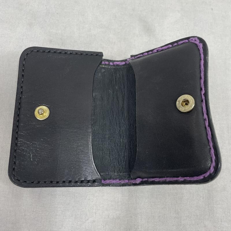 レザー レザー 財布 コンパクト財布 レザー 財布 コンパクト ウォレット 小銭入れ コインケース - 無地 黒 / ブラック / black X 紫 / パープル / purple X 金 / ゴールド / gold color メンズ USED 古着 中古 50142257