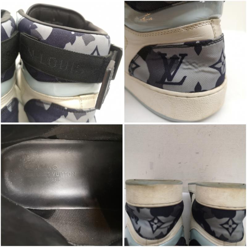 ルイヴィトン LOUIS VUITTON スニーカー スニーカー リヴォリ ライン モノグラム LVロゴ カモフラージュ ハイカット スニーカー MS 0250 UK:7 黒 / ブラック / black X 白 / ホワイト / white X 水色 / ライトブルー / メンズ USED 古着 中古 50143489