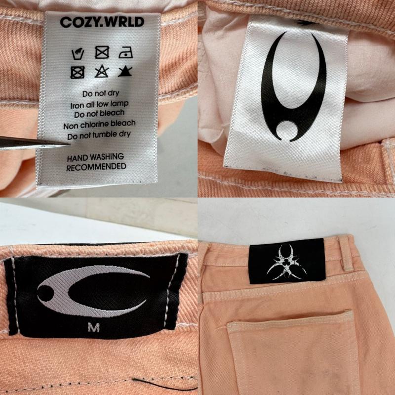 古着 USED パンツ デニム、ジーンズ cozy worldwide サイド ジップ ライン ダメージ デニム ワイド パンツ M 桃 / ピンク / pink メンズ USED 古着 中古 50144112