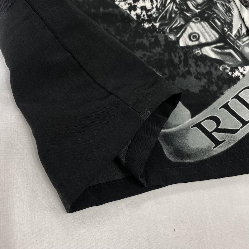 ヴィンテージ VINTAGE シャツ、ブラウス 半袖 Sapphire Lounge オープンカラー シャツ 鷲 イーグル オートバイ Ride Free L プリント 黒 / ブラック / black X 灰 / グレー / gray X 白 / ホワイト / white メンズ USED 古着 中古 50144448