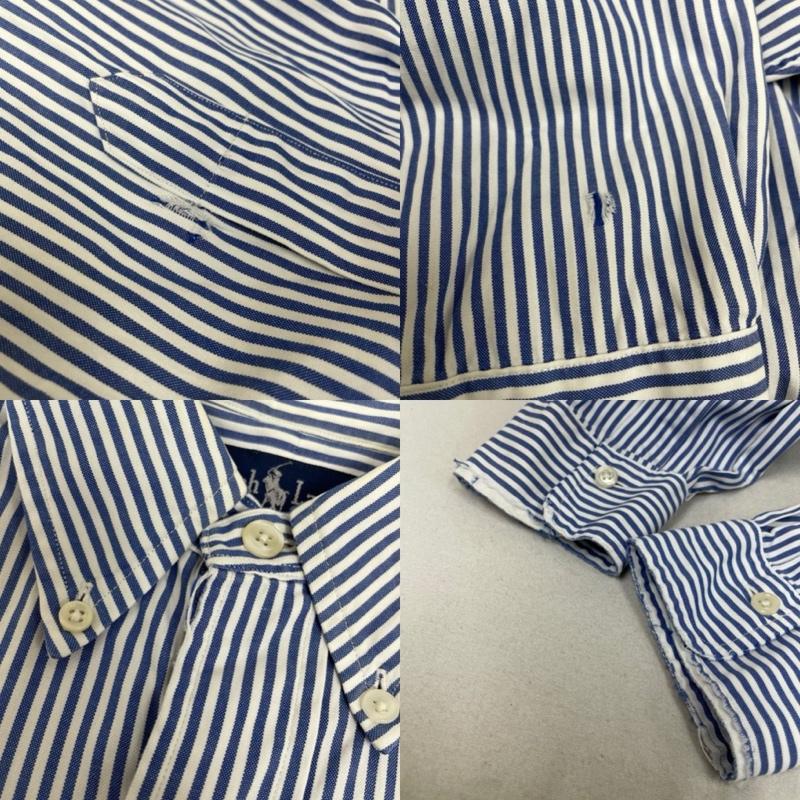 ラルフローレン RALPHLAUREN シャツ、ブラウス 長袖 長袖 ボタンダウン シャツ ブラウス ストライプ 胸ポケット サイズ15 1/2-34 - ストライプ 白 / ホワイト / white X 青 / ブルー / blue メンズ USED 古着 中古 50144813
