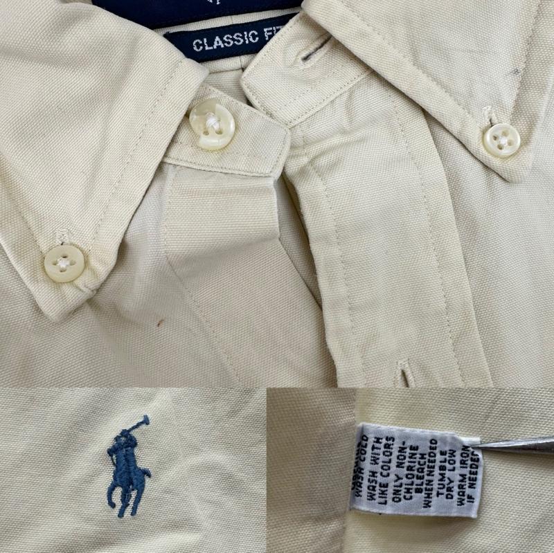 ラルフローレン RALPHLAUREN シャツ、ブラウス 長袖 90s CLASSIC FIT ロゴ 刺繍 コットン シルク ボタンダウン シャツ XL アイボリー / アイボリー / メンズ USED 古着 中古 50144888