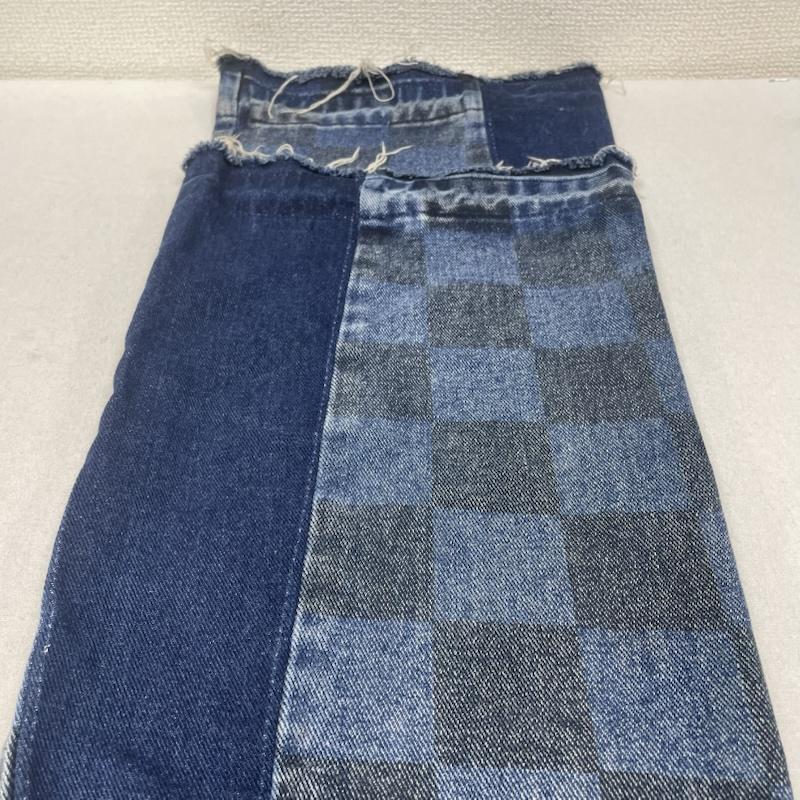 古着 USED パンツ デニム、ジーンズ SUPPLIER × SALUTE CHECKER DENIM チェッカー デニム フレア パンツ ジップフライ ロゴ パッチ M チェック X 無地 インディゴ / インディゴ / Indigo メンズ USED 古着 中古 50145267