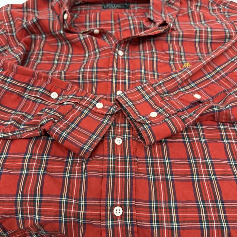 ポロラルフローレン POLO RALPH LAUREN シャツ、ブラウス 長袖 90s 緑タグ ロゴ刺繡 チェック ボタンダウン シャツ USA製 XL 赤 / レッド / red メンズ USED 古着 中古 50145476