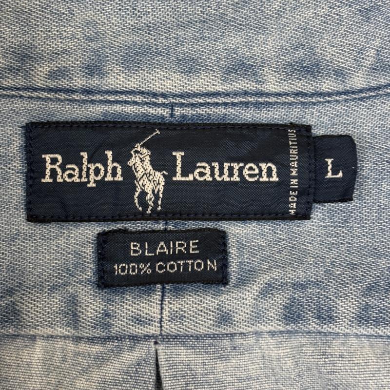 ラルフローレン RALPHLAUREN シャツ、ブラウス 長袖 90s BLAIRE ポニー 刺繍 デニム シャンブレー ボタンダウン シャツ L ワンポイント X ロゴ、文字 X 刺繍 メンズ USED 古着 中古 50146443