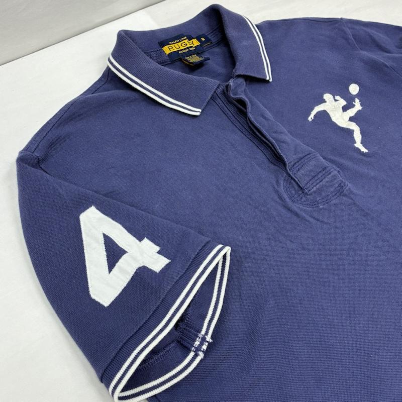ラルフローレン ラグビー RALPH LAUREN RUGBY ポロシャツ 半袖 00s 鹿の子 ラガー 半袖 ポロシャツ リブライン ナンバリング 刺繍 M ロゴ、文字 X 刺繍 紺 / ネイビー / navy X 白 / ホワイト / white メンズ USED 古着 中古 50146979