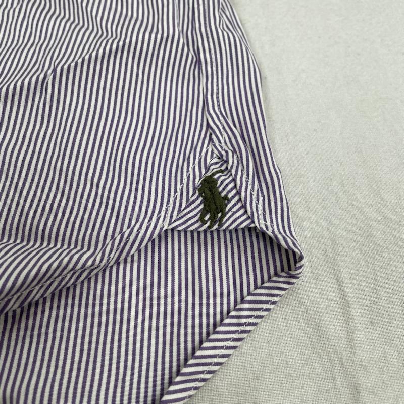 ポロバイラルフローレン Polo by RALPH LAUREN シャツ、ブラウス 長袖 Andrew 長袖 ストライプ シャツ ブラウス 裾ポニー ロゴ 刺繍 サイズ37-80 - ストライプ X ロゴ、文字 X 刺繍 白 / ホワイト / white X 紫 / パープル / purple メンズ USED 古着 中古 50147268