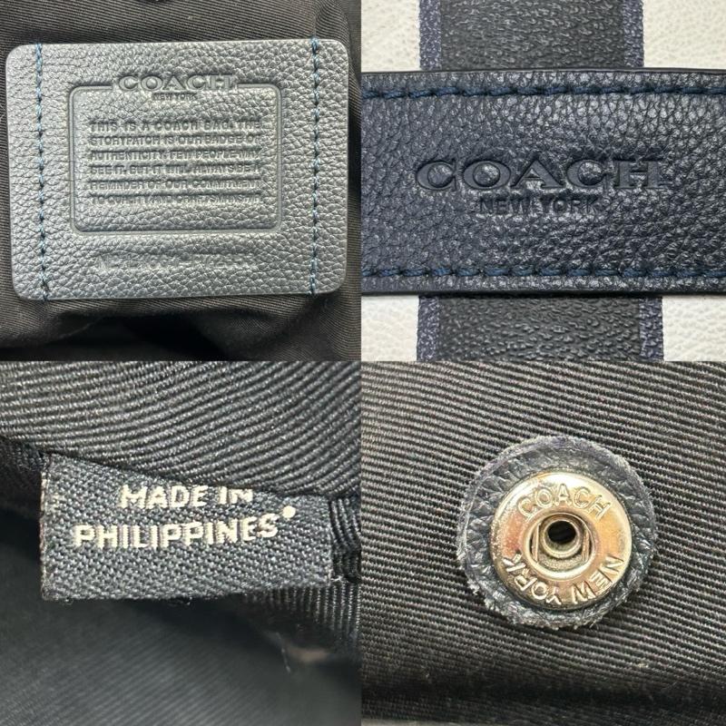 コーチ COACH ボディバッグ ボディバッグ シグネチャー ヴァーシティストライプ レザーバッグ ワンショルダー ボディバッグ ネイビー - 総柄 紺 / ネイビー / navy X 白 / ホワイト / white メンズ USED 古着 中古 50147393