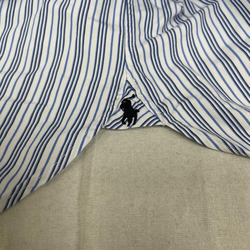ポロバイラルフローレン Polo by RALPH LAUREN シャツ、ブラウス 長袖 長袖 シャツ ブラウス ストライプ 裾ポニーロゴ 刺繍 ワンポイント サイズ17-36 - ストライプ X ロゴ、文字 X 刺繍 白 / ホワイト / white X 青 / ブルー / blue メンズ USED 古着 中古 50147678
