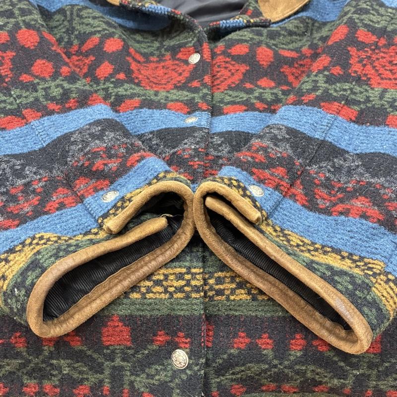 ウールリッチ WOOLRICH ジャケット、上着 ジャンパー、ブルゾン 90s USA製 レザー カラー ネイティブ ボーダー ウール ブランケット コート ジャケット L ネイティブ柄 X ボーダー柄 マルチカラー / マルチカラー / multicolor レディース USED 古着 中古 50147814