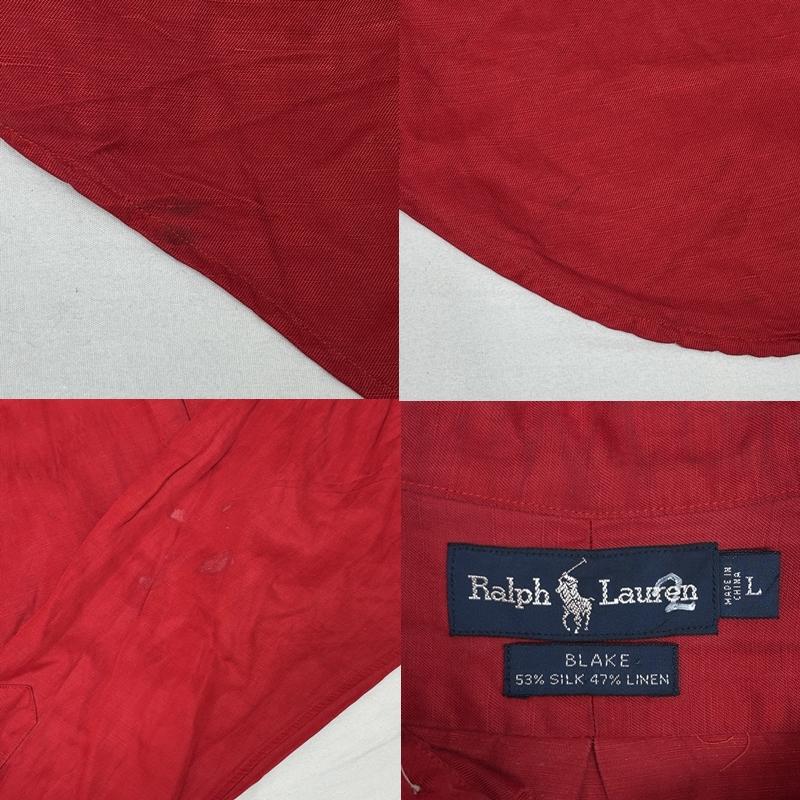 ラルフローレン RALPHLAUREN シャツ、ブラウス 長袖 90年代 ビンテージ 中国製 BLAKE シルク リネン ボタンダウン シャツ 90s VINTAGE L 赤 / レッド / red メンズ USED 古着 中古 50149692