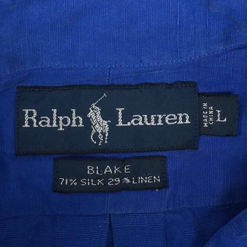 ラルフローレン RALPHLAUREN シャツ、ブラウス 長袖 90年代 ビンテージ 中国製 BLAKE シルク リネン ボタンダウン シャツ 90s VINTAGE L 青 / ブルー / blue メンズ USED 古着 中古 50149693